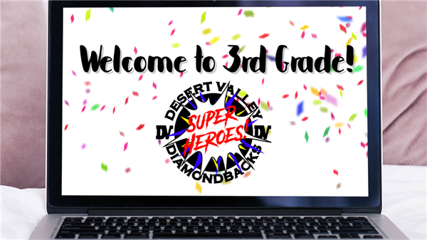 Picture of laptop with Welcome to 3rd Grade on it.